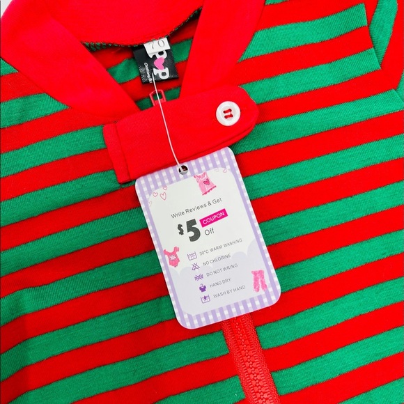NWT BABY CHRISTMAS FAMILY MATCHING ONSIE PIJAMAS RED GREEN STRIPE SANTA’S ELF - Picture 2 of 3